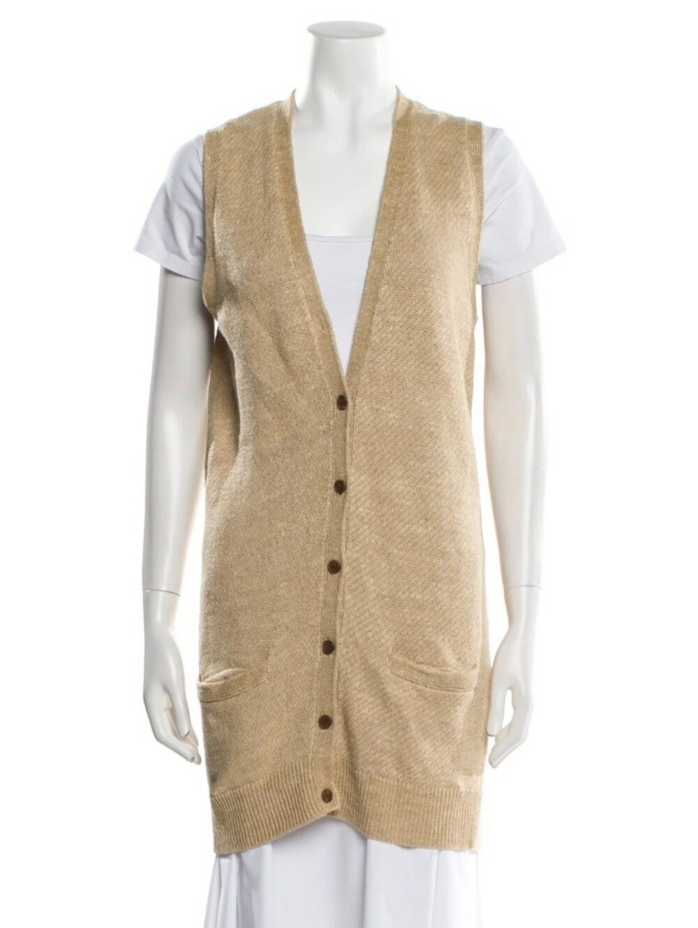 RARE Vtg Ralph Lauren Blue Label Long ITALIAN Linen Vest Tunic Cardigan Women M